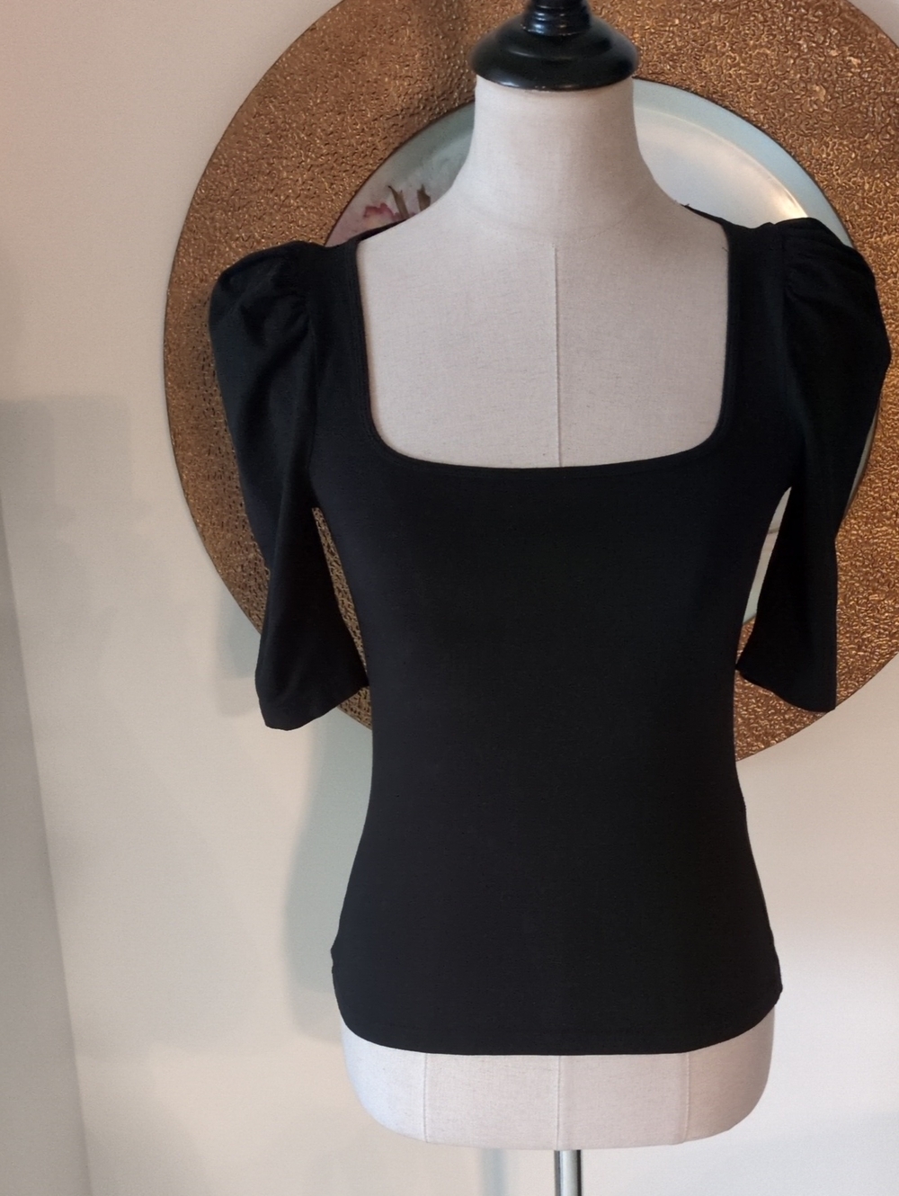 Banana Republic Black Square-Neck Puff Sleeve Top
